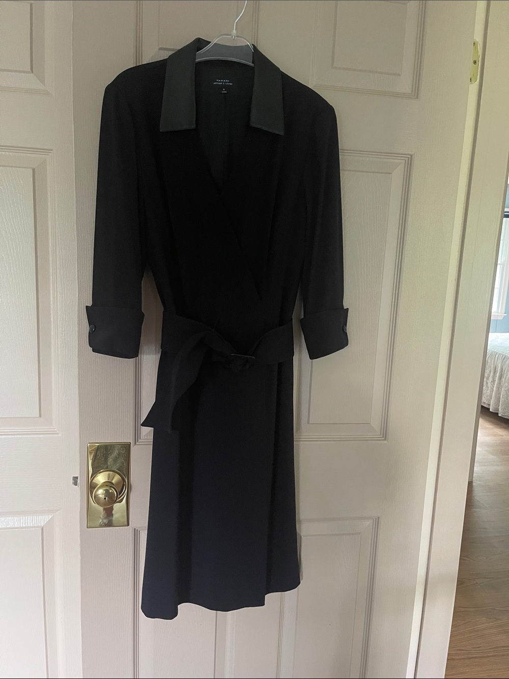 Tahari Black Wrap Dress with Notched Collar